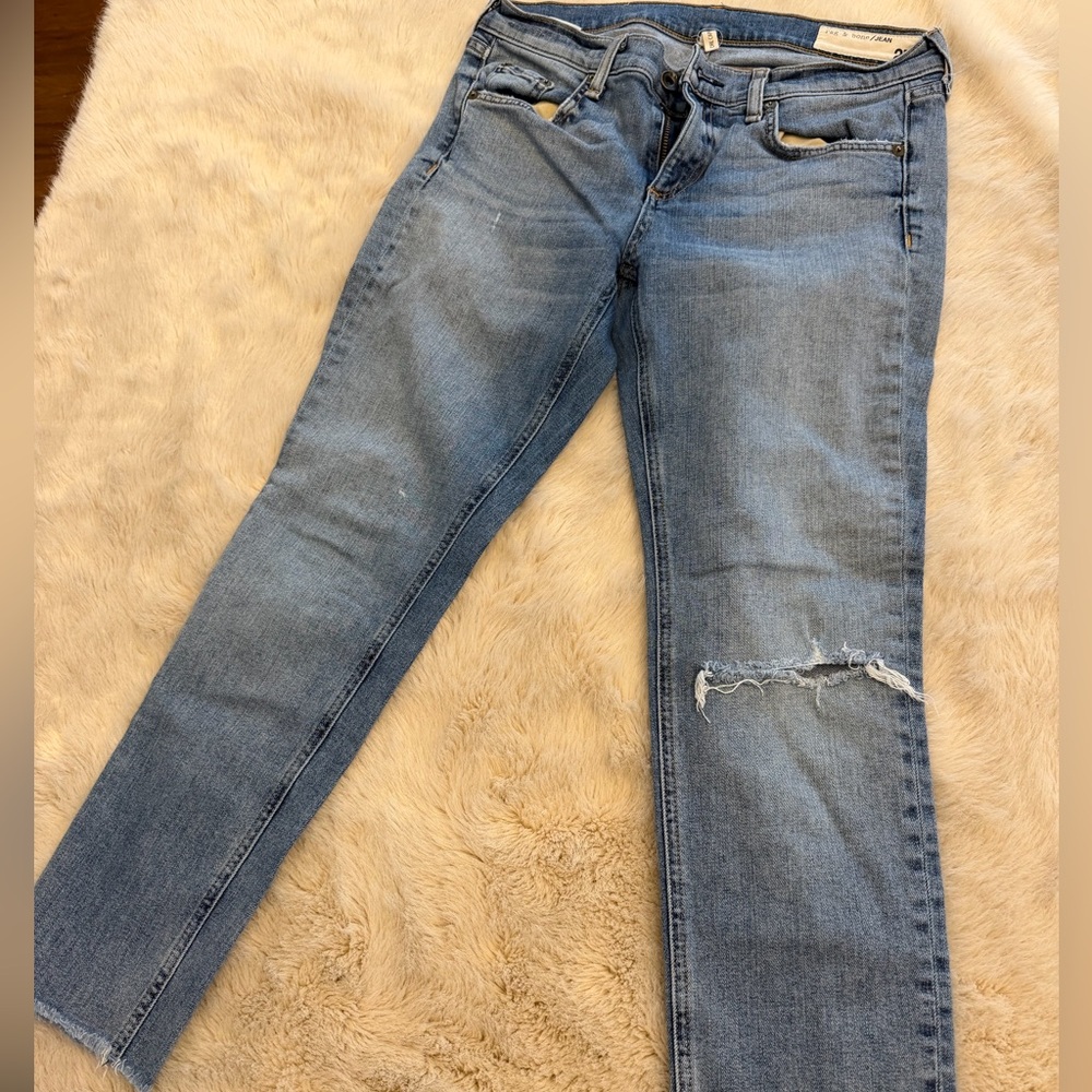rag & bone Light Blue Distressed Boyfriend Jeans